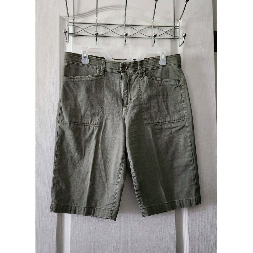 Gloria Vanderbilt‎ Womens Bermuda Shorts High Rise Green Cotton Pockets Size 8